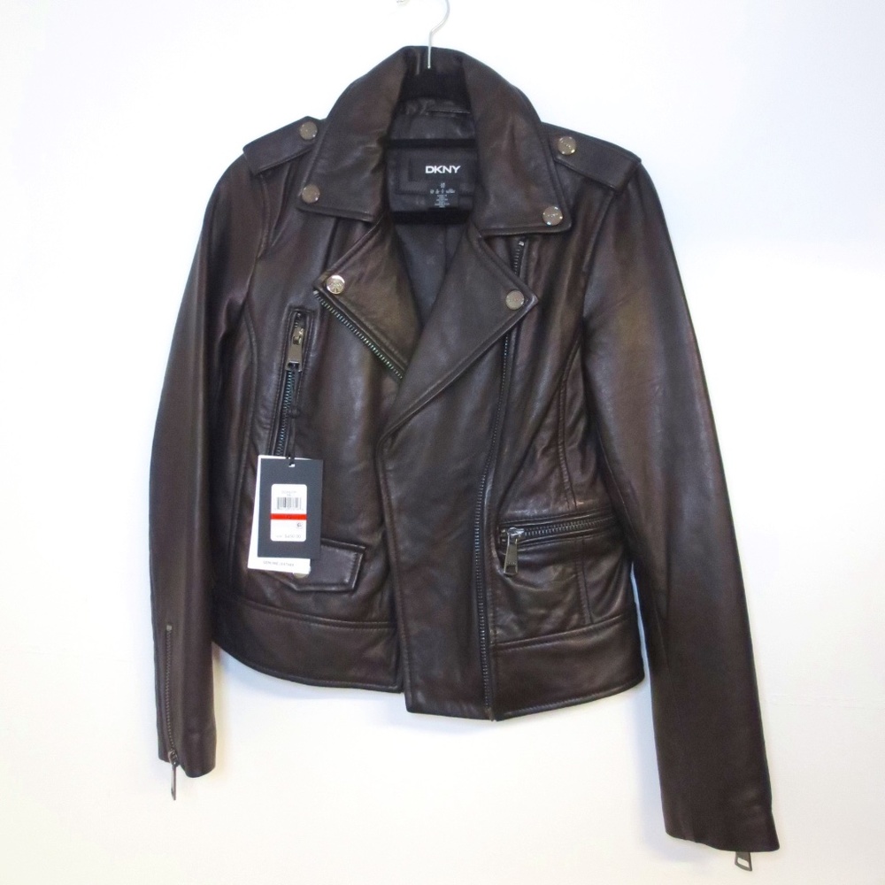 DKNY Leather Moto Jacket size XS color black